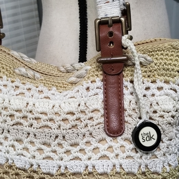 The Sak Crochet Large Shoulder Bag With Wrapped Faux Leather Straps - Picture 6 of 16